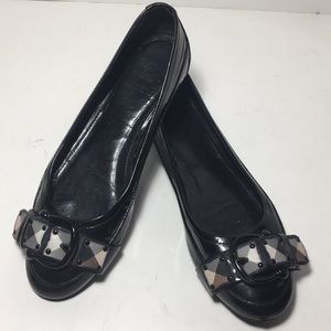 BURBERRY Patent Leather Nova Check Buckle Flats